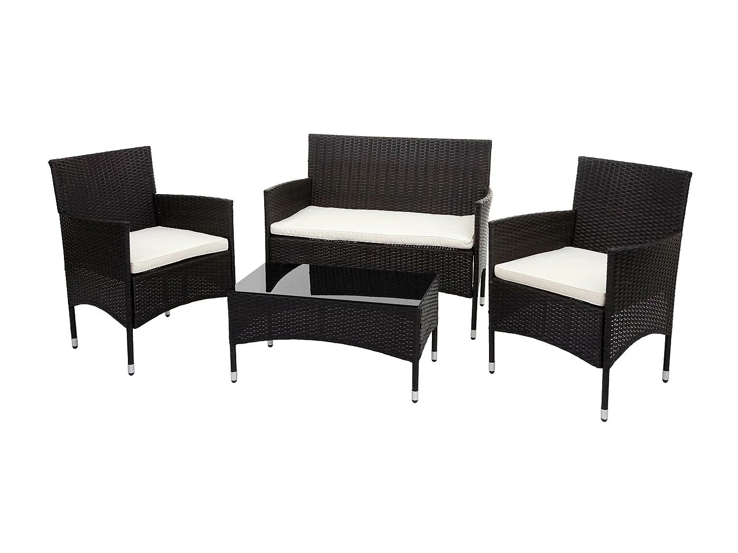 Set salotto giardino esterno salottino elegante MCW-F55 polyrattan marrone con cuscini avorio