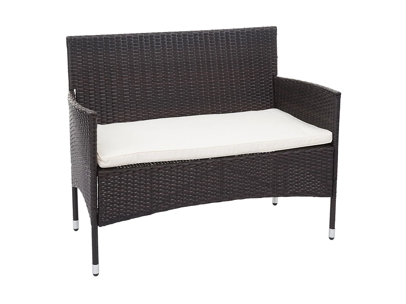 Set salotto giardino esterno salottino elegante MCW-F55 polyrattan marrone con cuscini avorio