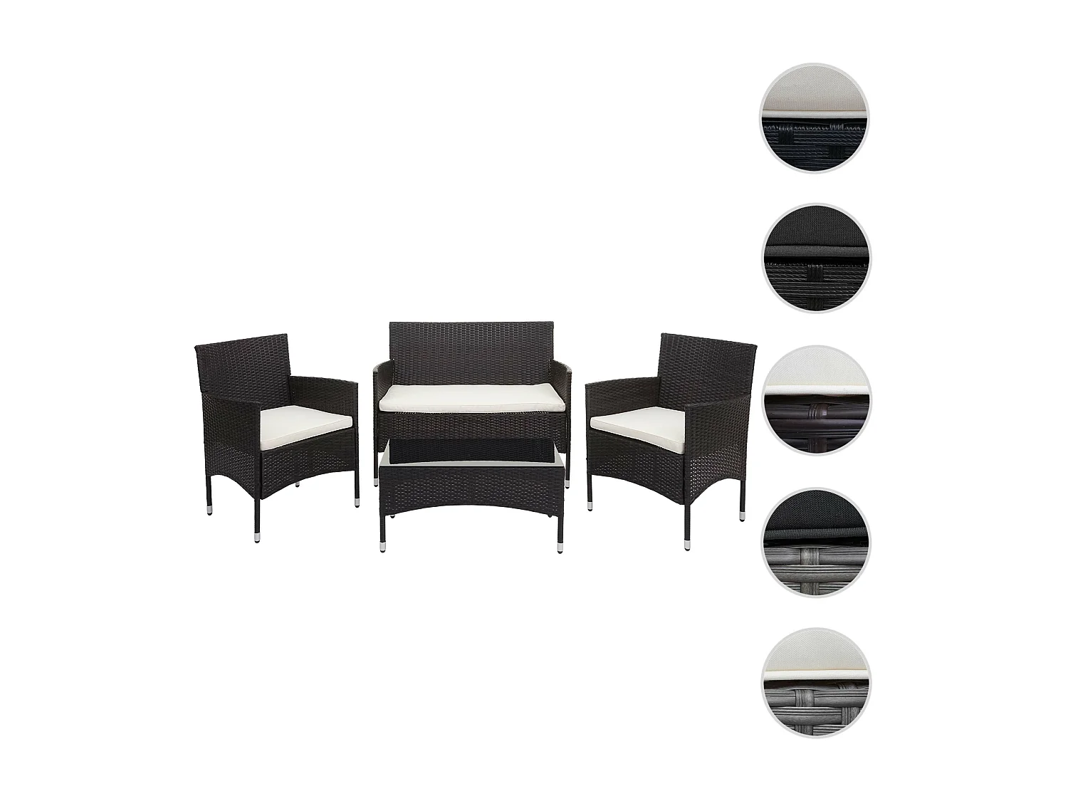 Set salotto giardino esterno salottino elegante MCW-F55 polyrattan marrone con cuscini avorio