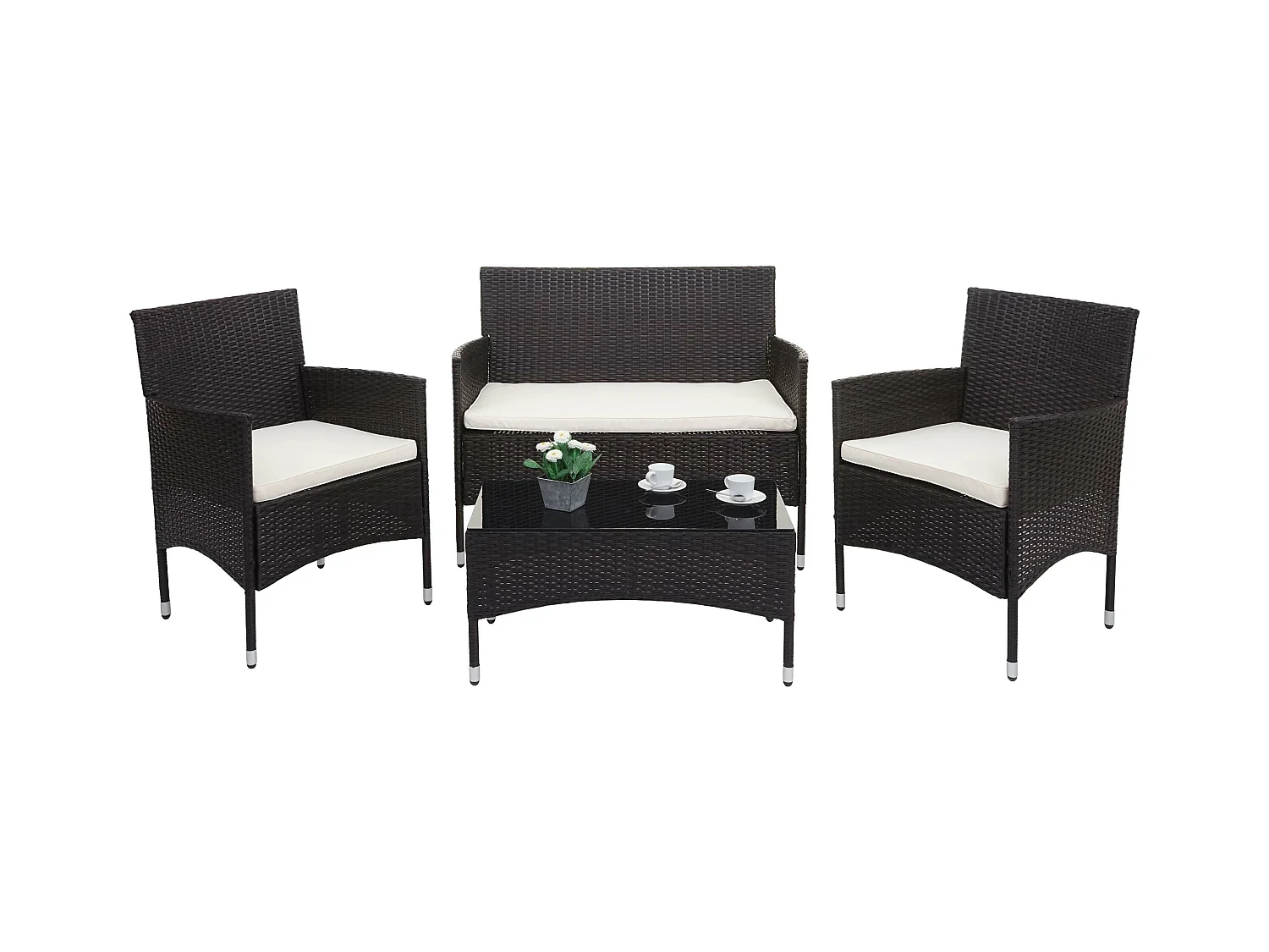 Zestaw polirattanowy MCW-F55 (4-częściowy),  brązowy, kremowe poduszki