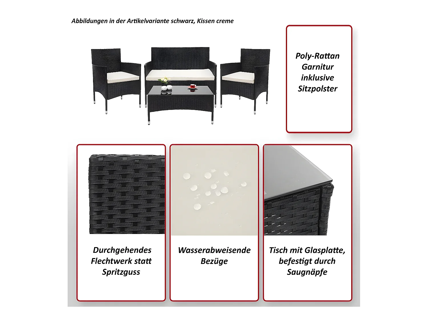 Zestaw polirattanowy MCW-F55 (4-częściowy),  brązowy, kremowe poduszki