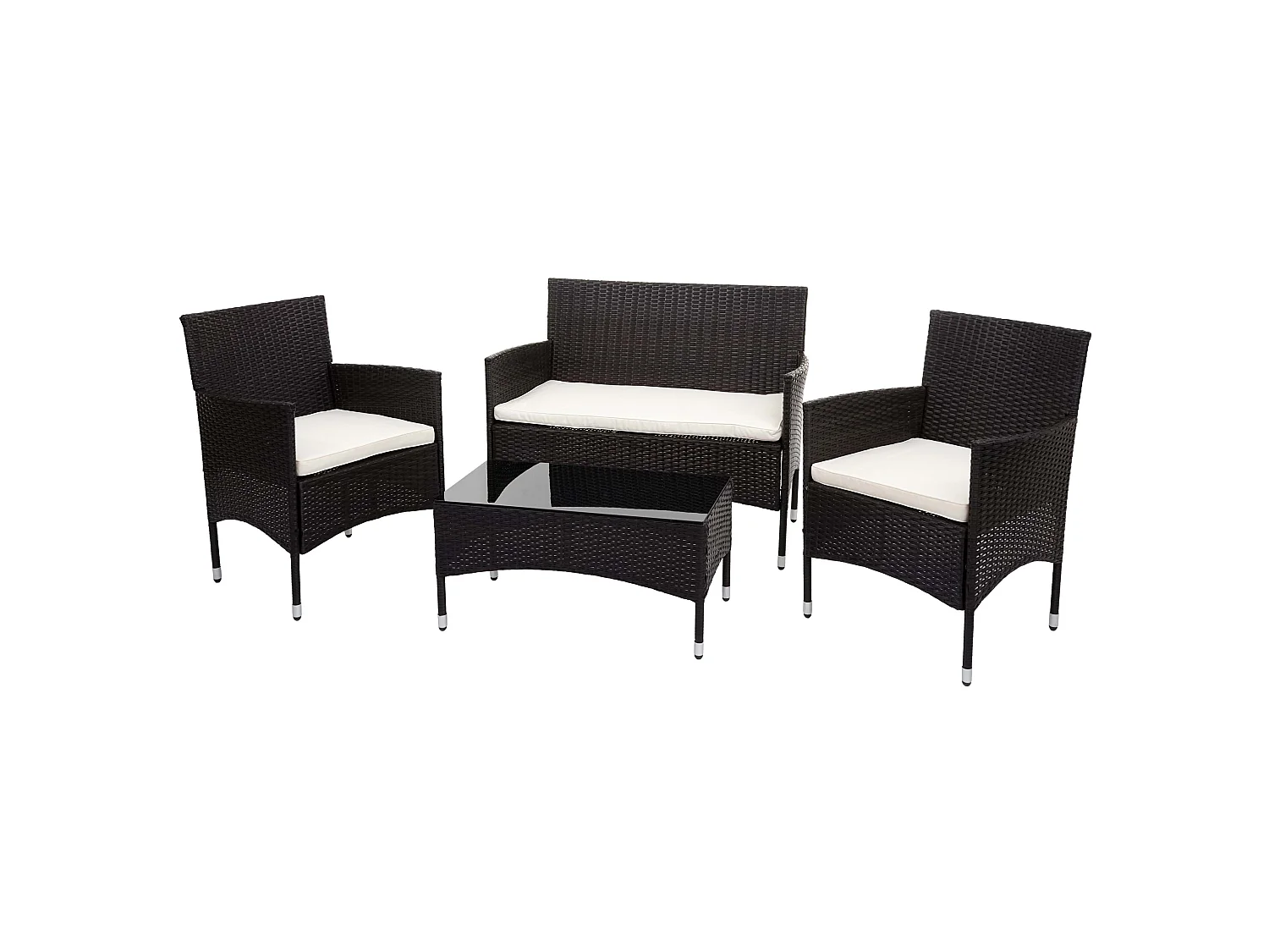 Zestaw polirattanowy MCW-F55 (4-częściowy),  brązowy, kremowe poduszki