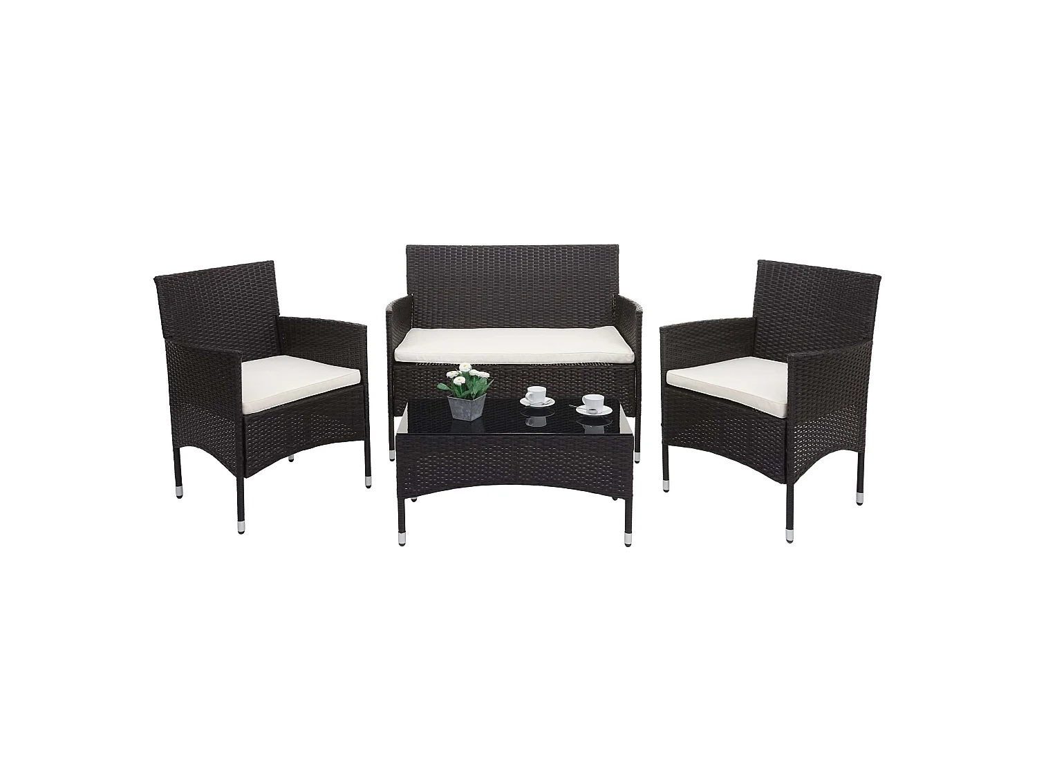 Zestaw polirattanowy MCW-F55 (4-częściowy),  brązowy, kremowe poduszki