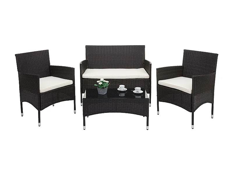 Poly-Rattan Garnitur MCW-F55 (4-teilig), Braun, Kissen creme