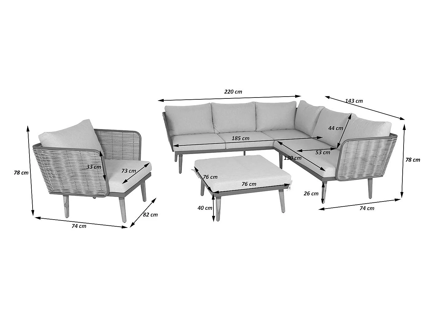 MCW-L31 garden furniture set,  light grey