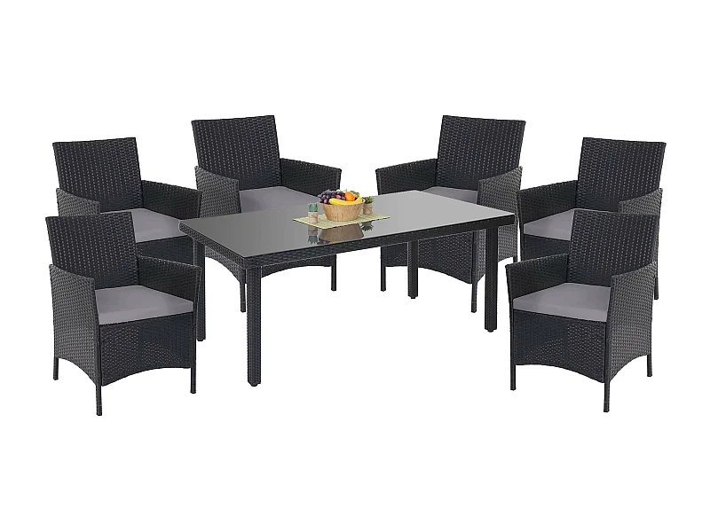Poly-Rattan-Garnitur  Hamar (7-teilig), Anthrazit, Kissen anthrazit