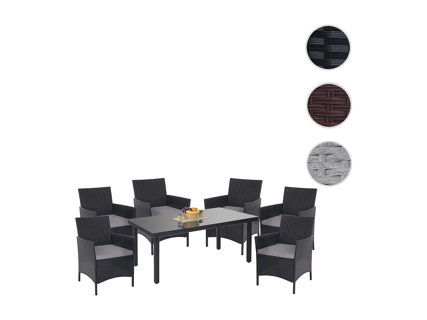 Poly-Rattan-Garnitur  Hamar (7-teilig), Anthrazit, Kissen anthrazit