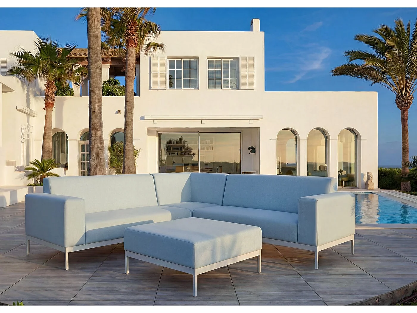 Zestaw ogrodowy z aluminium MCW-C47 (4 części),  niebieski bez półki, bez poduszek