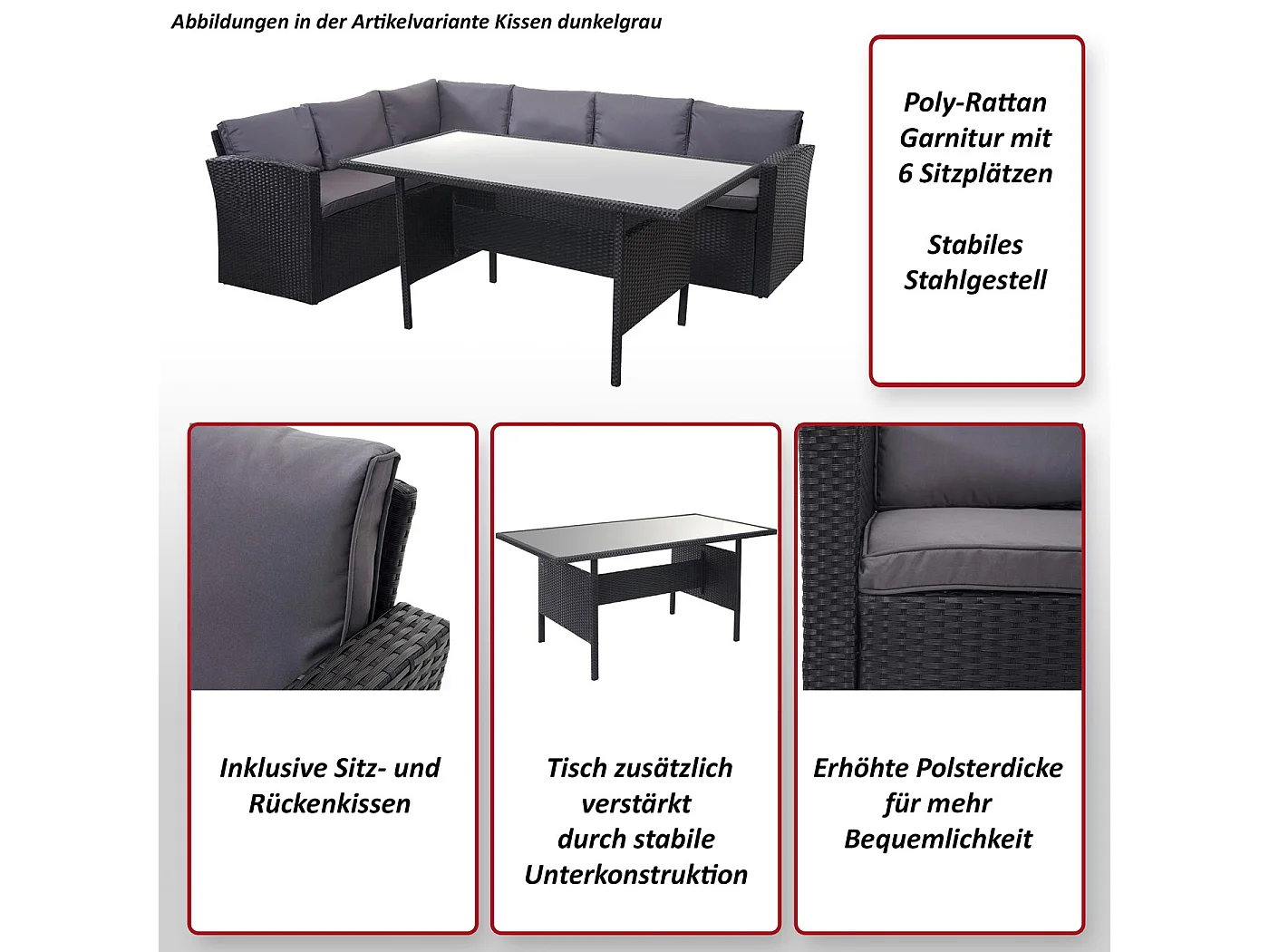 Polyrotan-set MCW-A29 met bank,  kussens donkergrijs