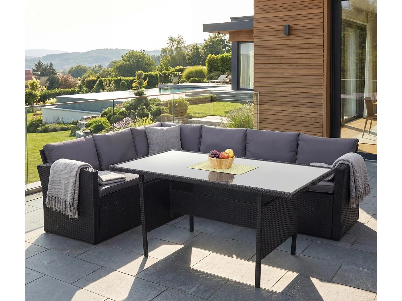 Zestaw z polirattanowym wykończeniem MCW-A29,  poduszki ciemnoszare