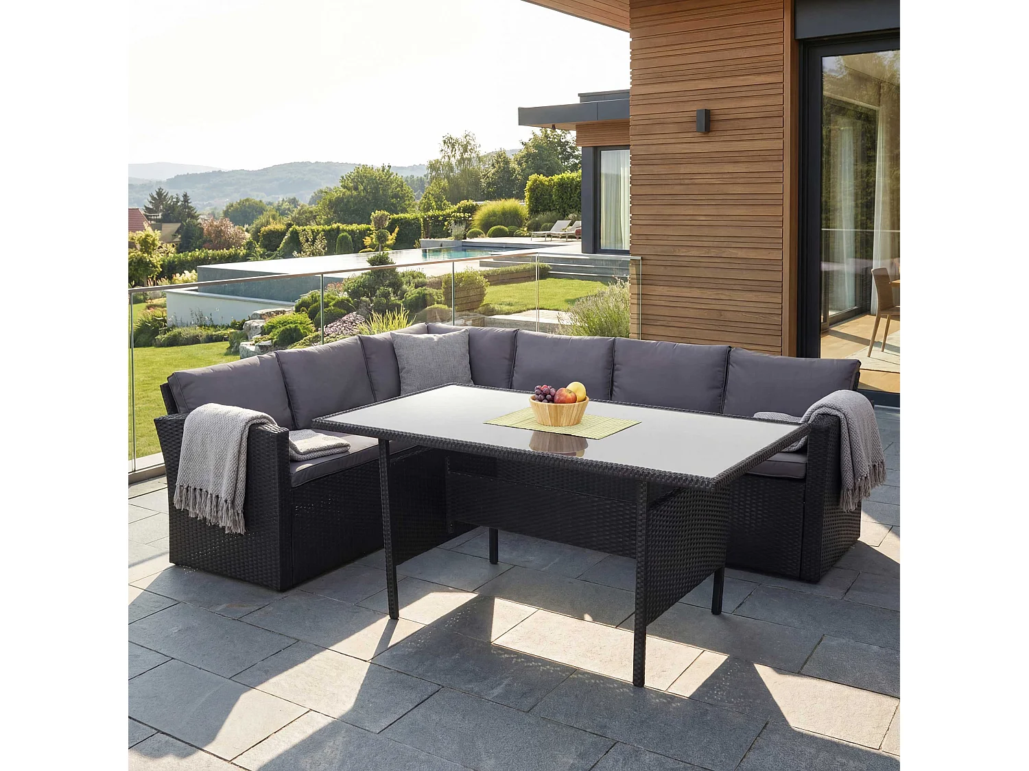 Zestaw z polirattanowym wykończeniem MCW-A29,  poduszki ciemnoszare