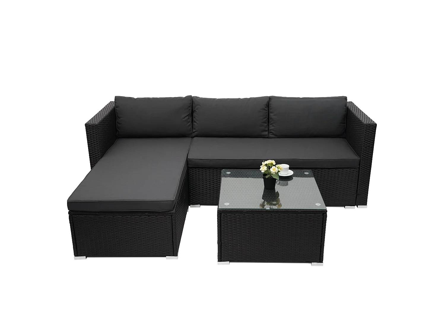 Poly-Rattan Garnitur MCW-F57 (3-teilig), Schwarz, Kissen dunkelgrau ohne Deko-Kissen