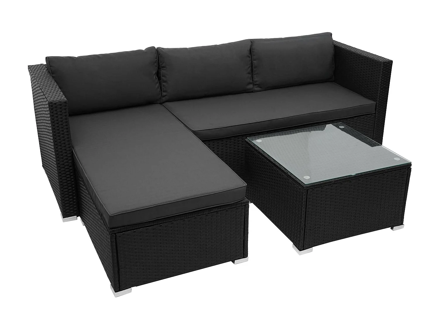 Poly-Rattan Garnitur MCW-F57 (3-teilig), Schwarz, Kissen dunkelgrau ohne Deko-Kissen