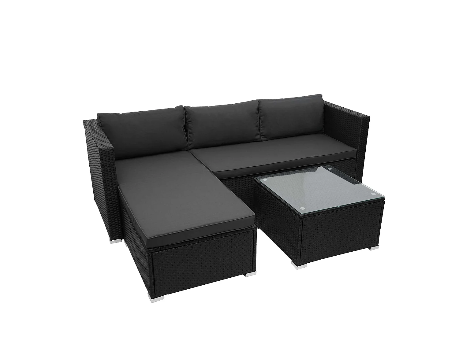 Zestaw polirattanowy MCW-F57 (3-częściowy),  czarny, poduszki ciemnoszare bez poduszek dekoracyjnych