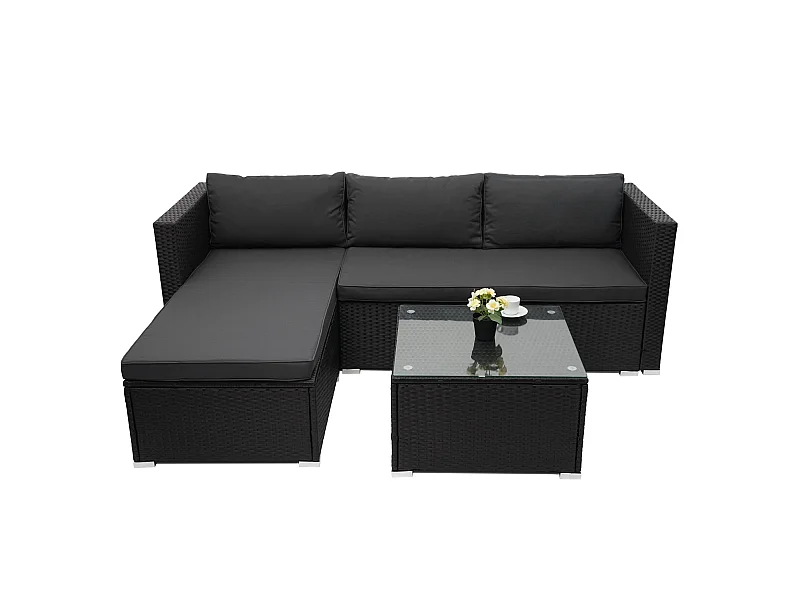 Poly-Rattan Garnitur MCW-F57 (3-teilig), Schwarz, Kissen dunkelgrau ohne Deko-Kissen