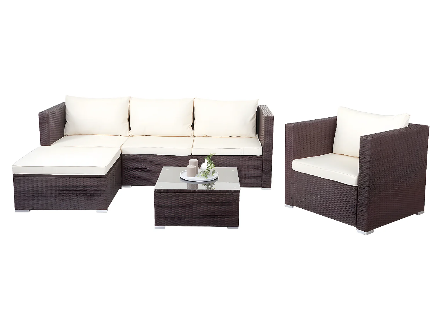 Polyrotan-set Busto,  bruin, kussens crème