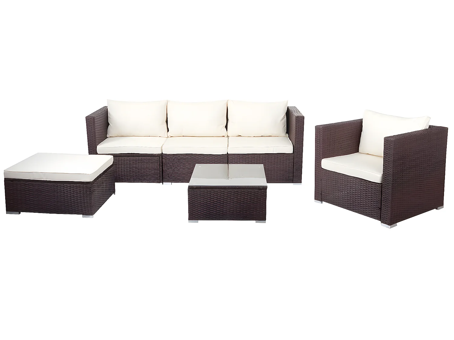 Polyrotan-set Busto,  bruin, kussens crème