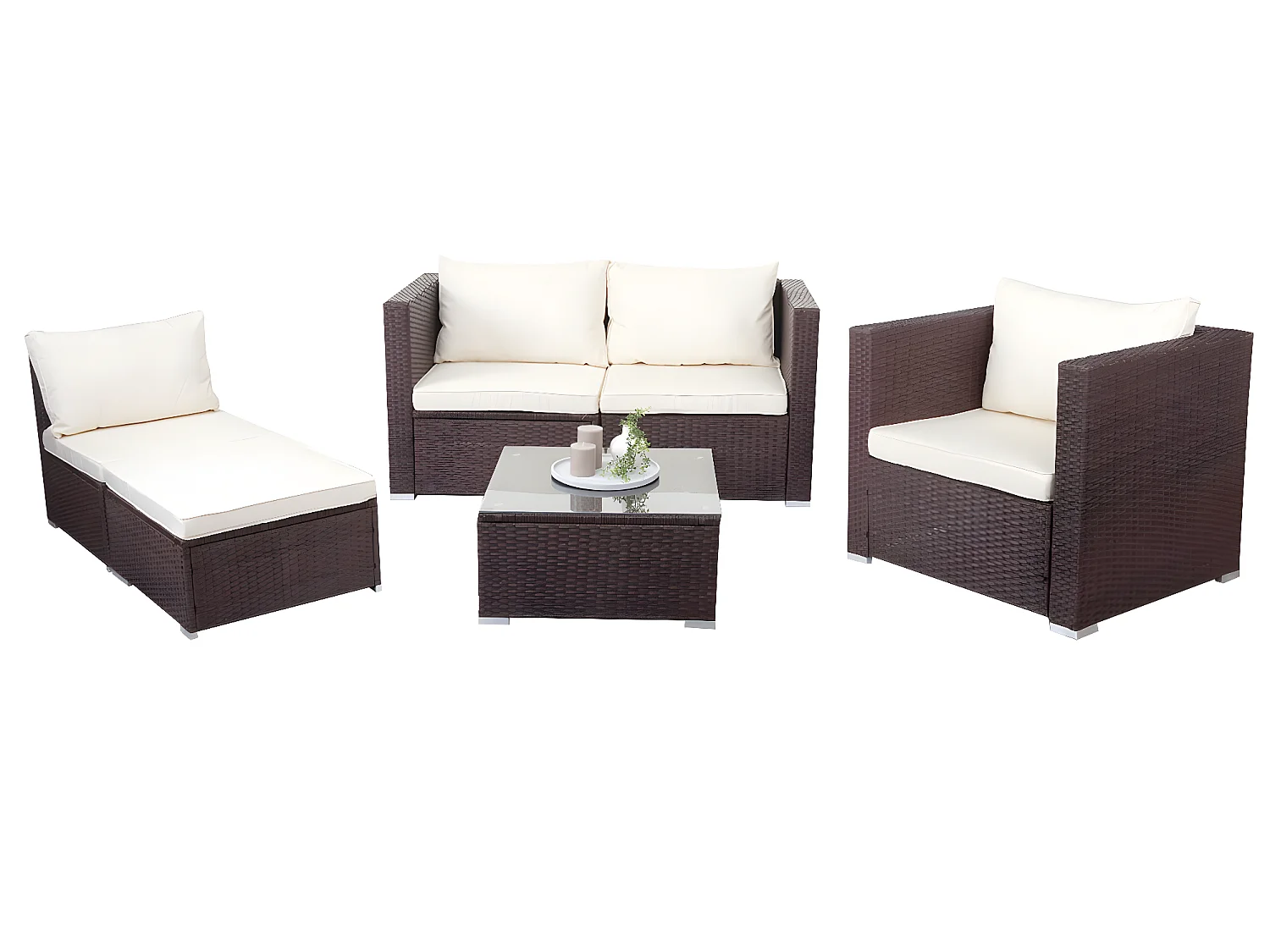 Polyrotan-set Busto,  bruin, kussens crème