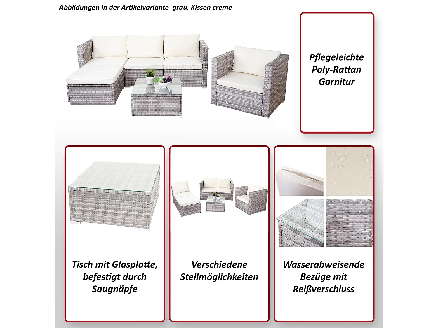 Polyrotan-set Busto,  bruin, kussens crème