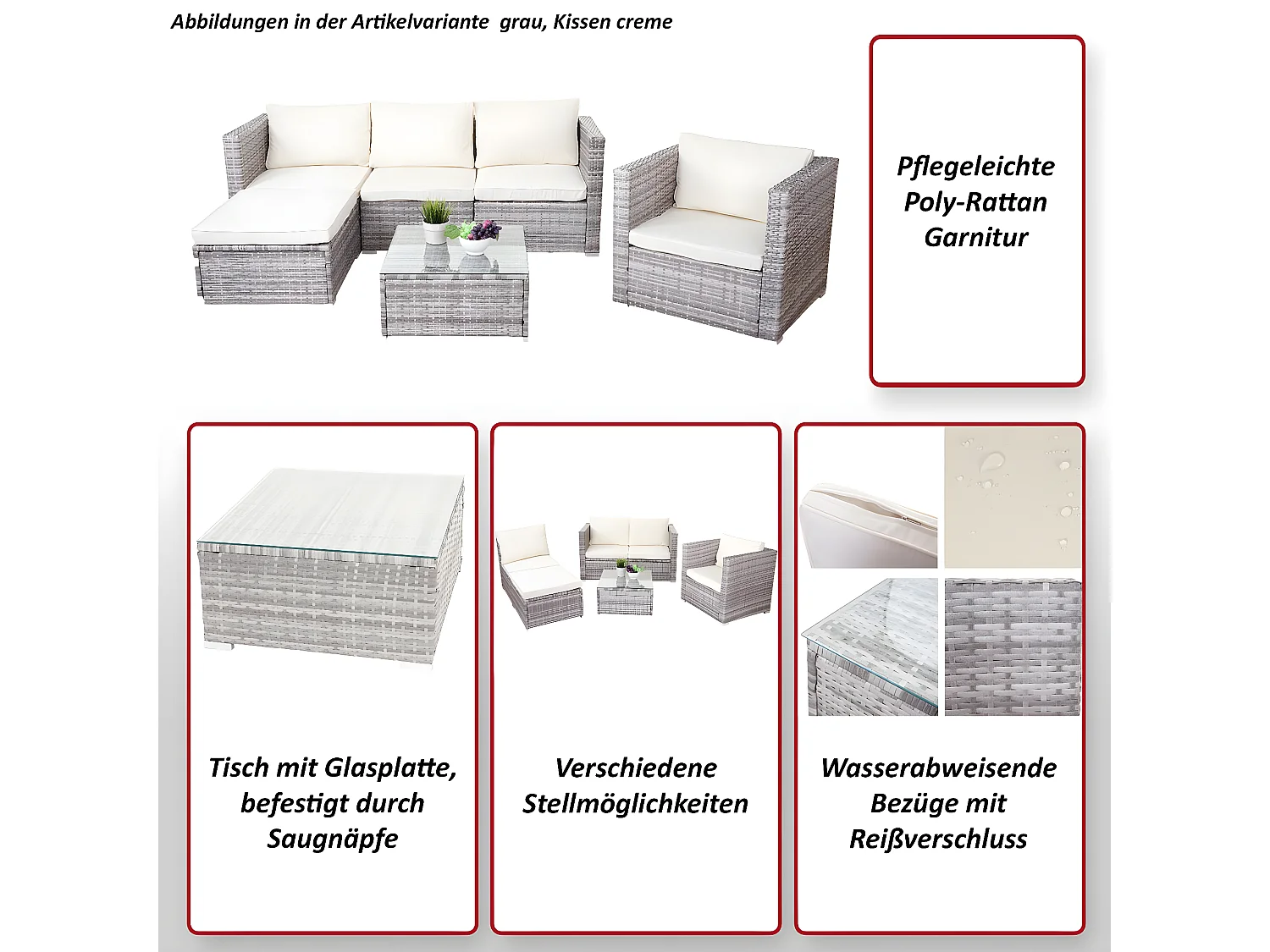 Polyrotan-set Busto,  bruin, kussens crème