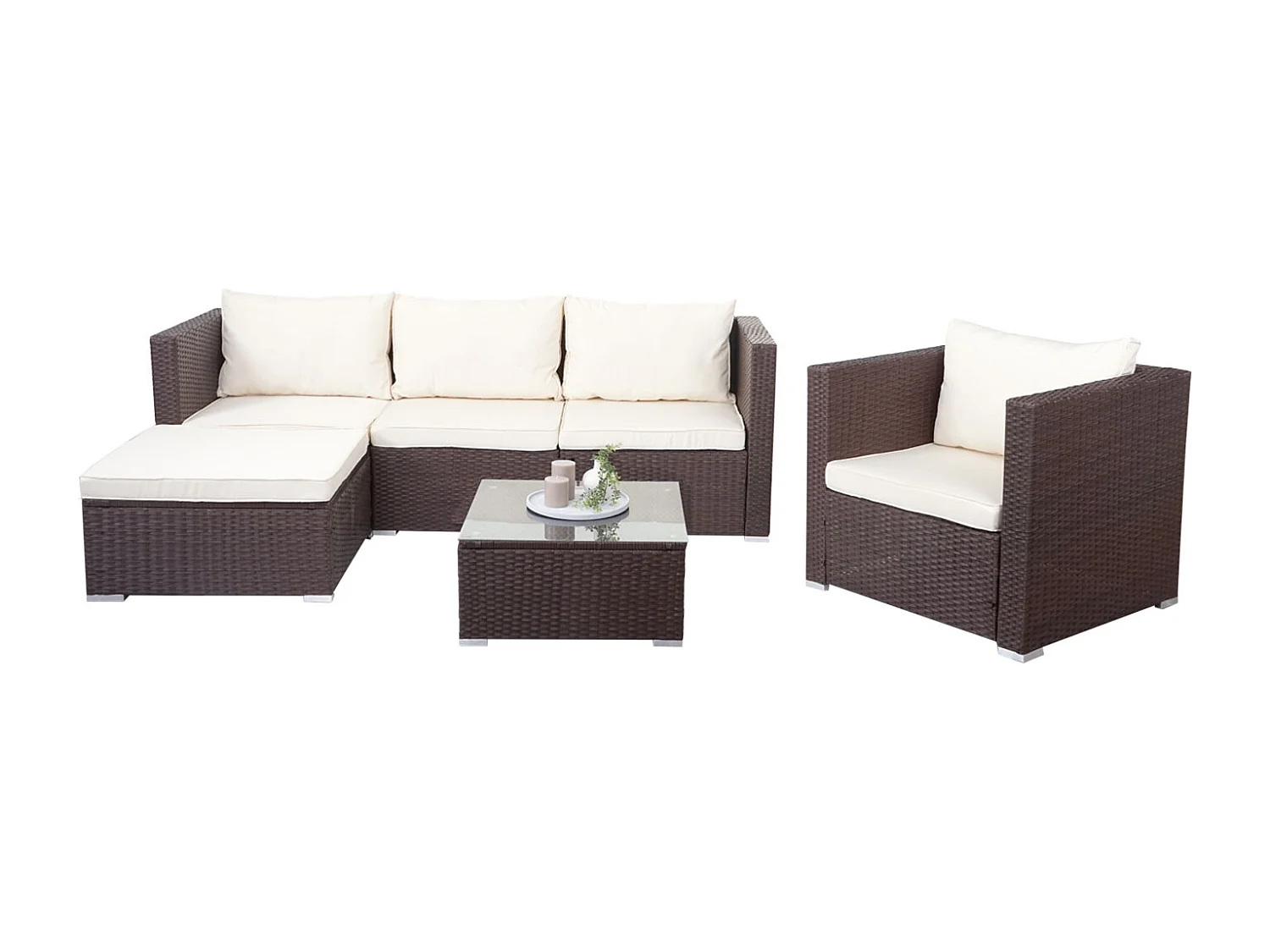 Poly-Rattan-Garnitur Busto, Braun, Kissen creme
