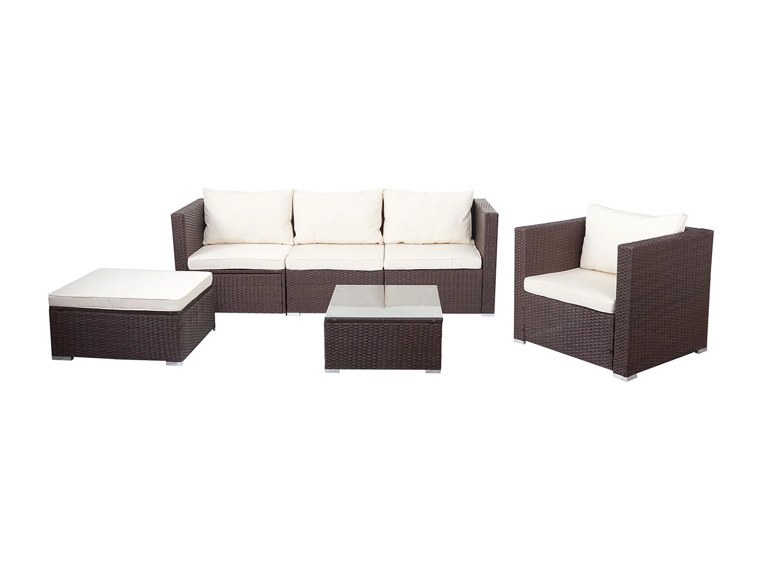 Poly-Rattan-Garnitur Busto, Braun, Kissen creme