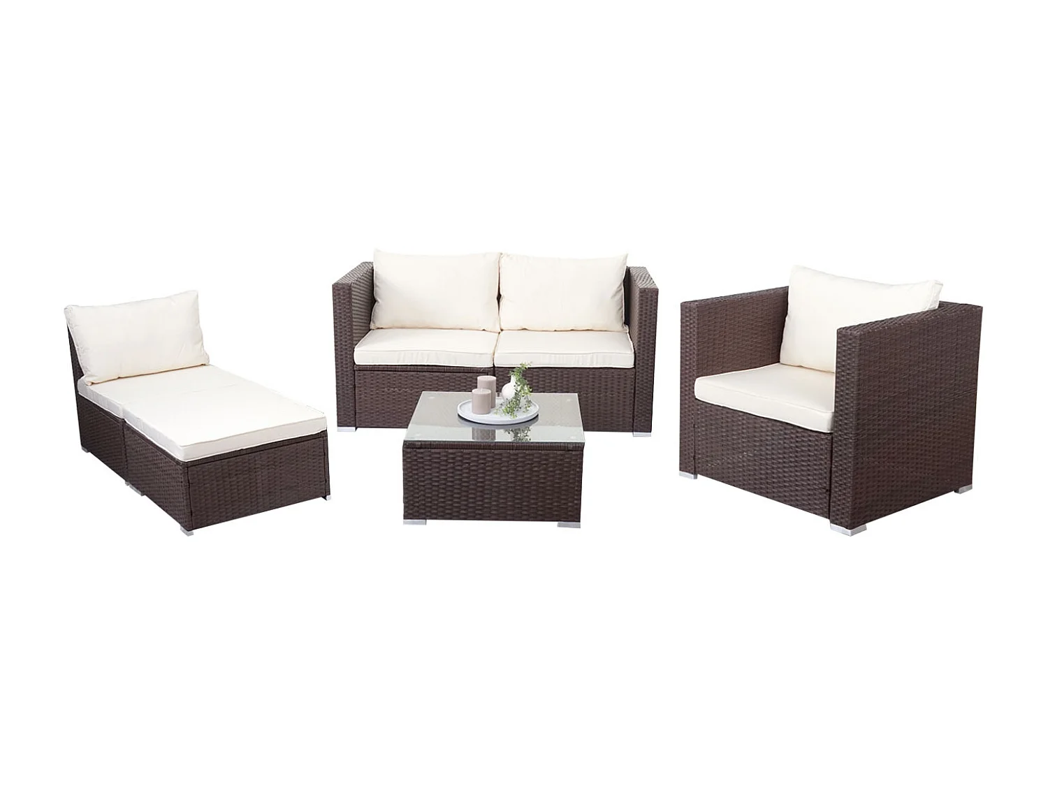 Poly-Rattan-Garnitur Busto, Braun, Kissen creme