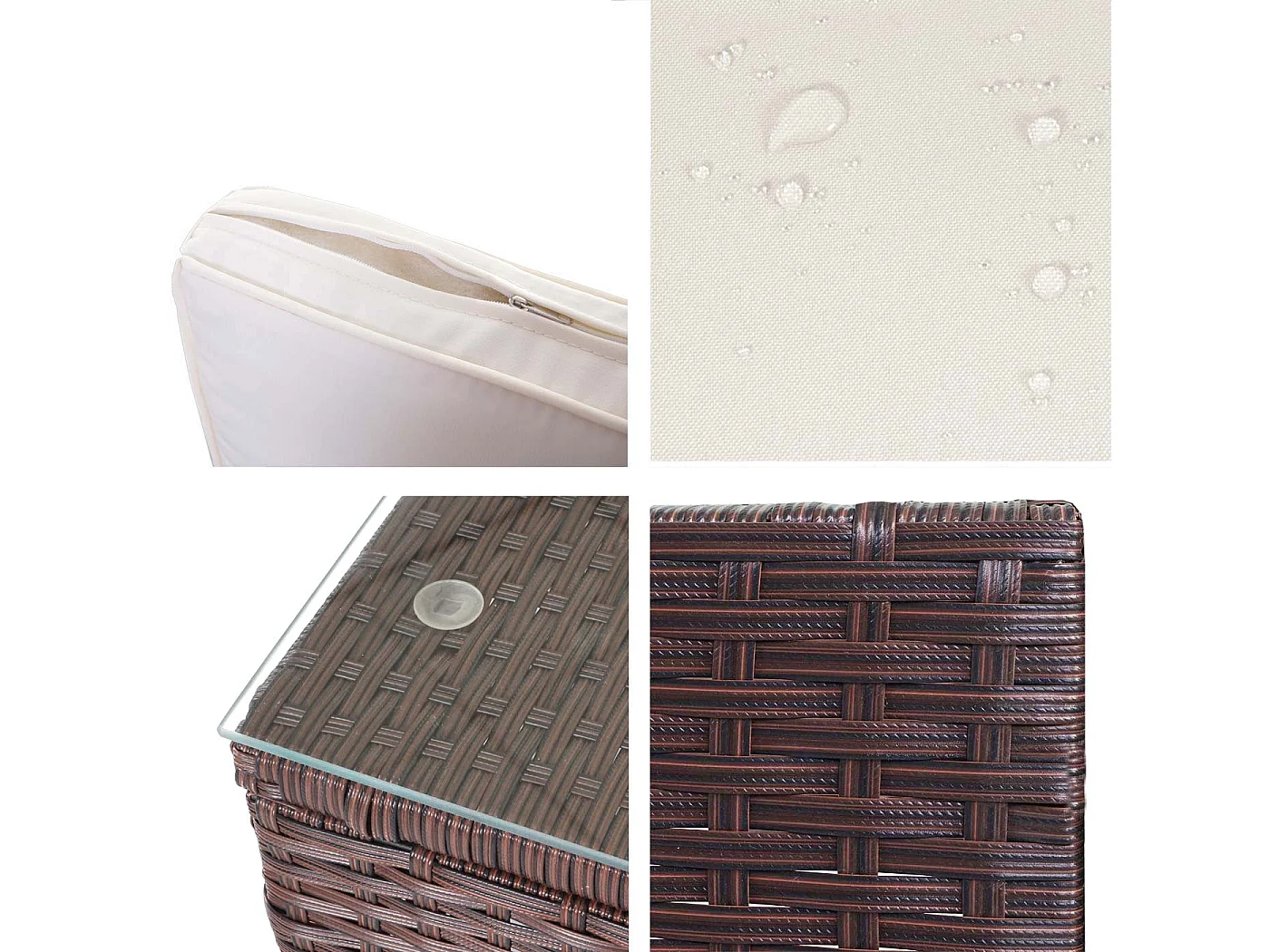 Poly-Rattan-Garnitur Busto, Braun, Kissen creme