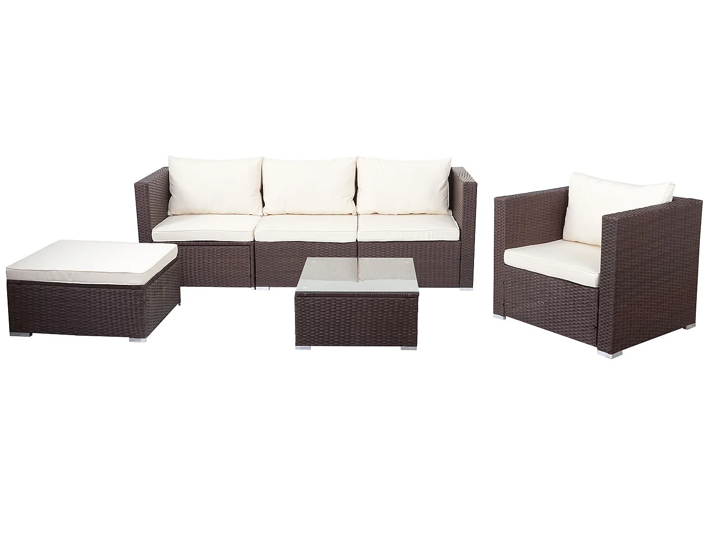 Zestaw z polirattanowym wykończeniem Busto,  brązowy, poduszki kremowe