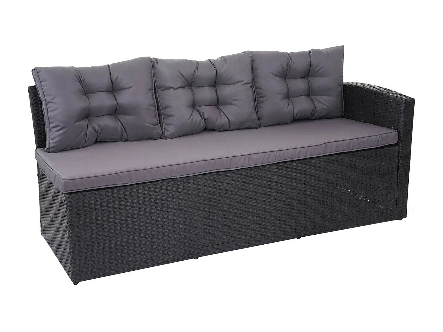 Polyrotan-set MCW-A29 met bank,  kussens donkergrijs, met 2x krukken