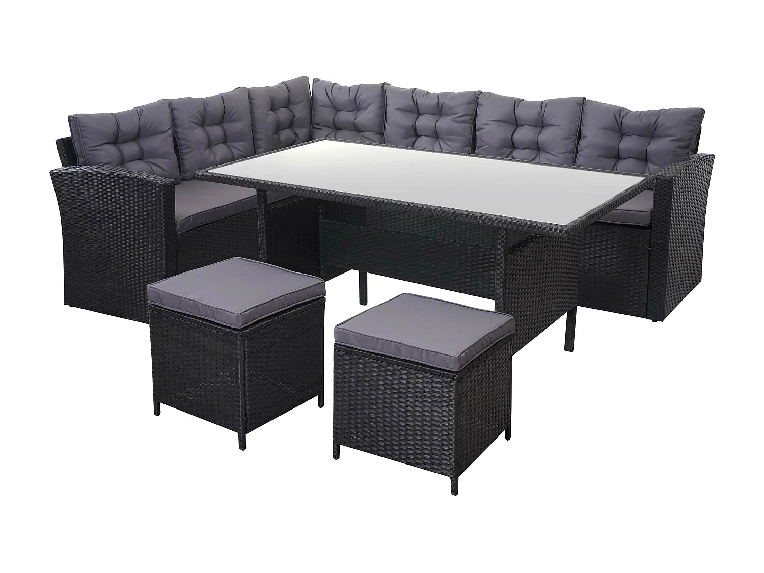 Zestaw polirattanowy MCW-A29 + 2x stołki,  poduszki ciemnoszare, z 2 stołkami