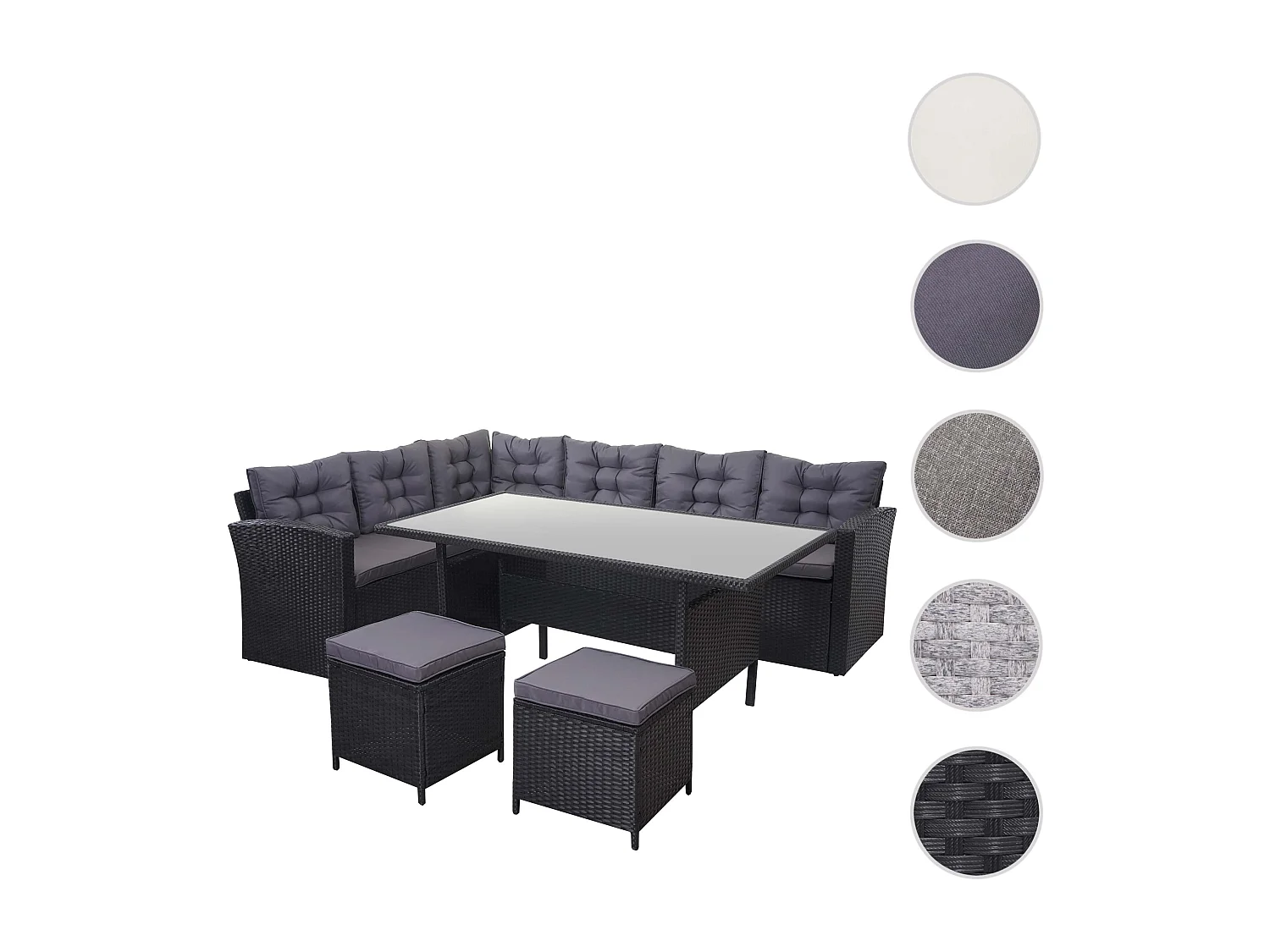 Zestaw z polirattanowy MCW-A29 + 2x stołek,  poduszki ciemnoszare, z 2 stołkami