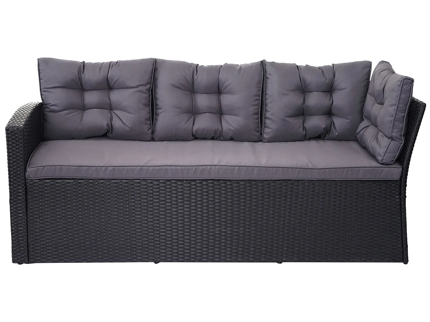 Zestaw z polirattanowy MCW-A29 + 2x stołek,  poduszki ciemnoszare, z 2 stołkami