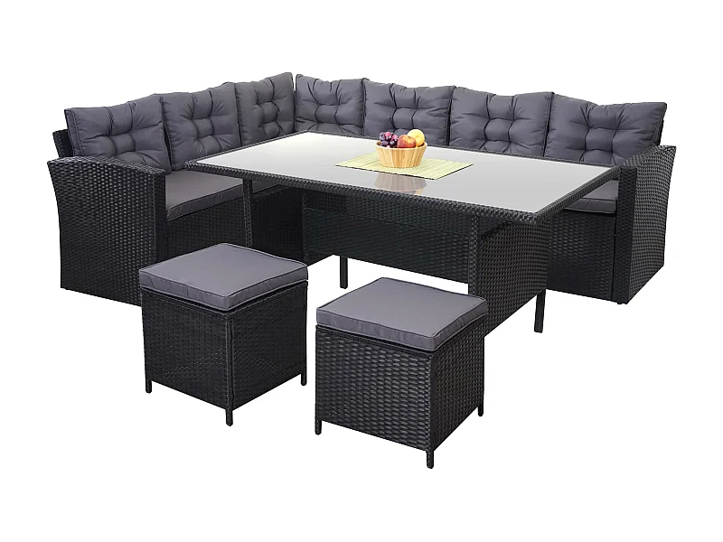 Zestaw polirattanowy MCW-A29 + 2x stołki,  poduszki ciemnoszare, z 2 stołkami