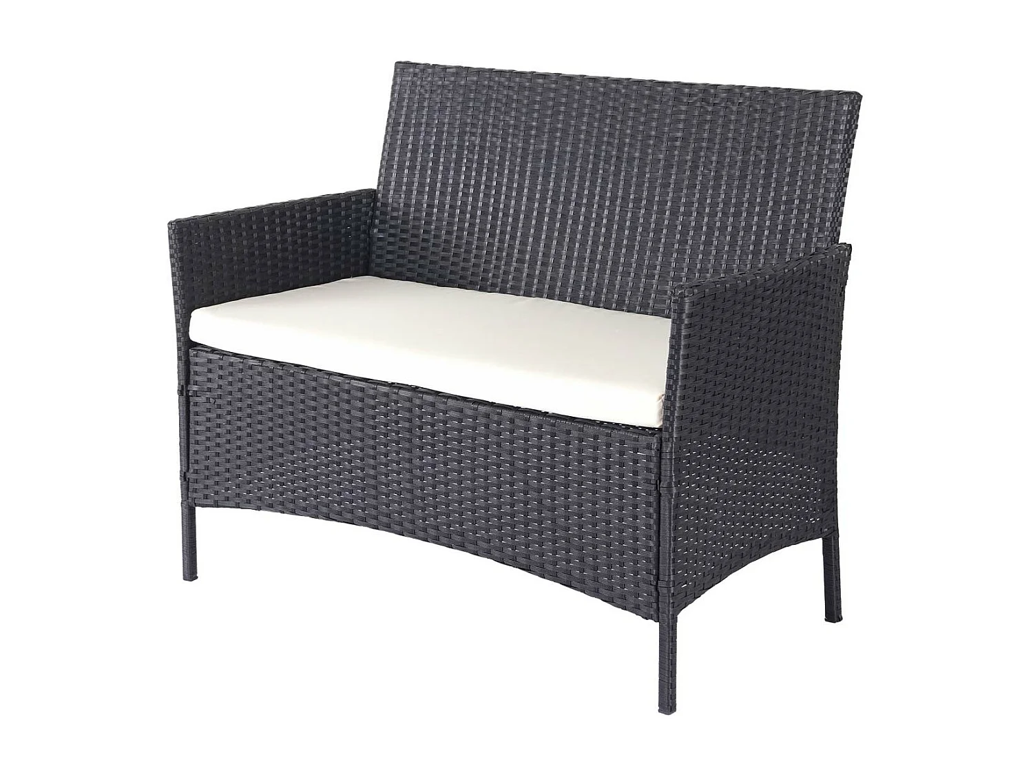 Poly-Rattan Garnitur MCW-D82 (4-teilig), Schwarz mit Kissen creme