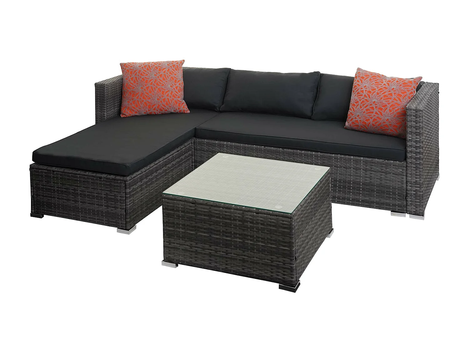 Set salotto giardino esterno salottino MCW-F57 polyrattan grigio con cuscini grigio scuro e decorativi
