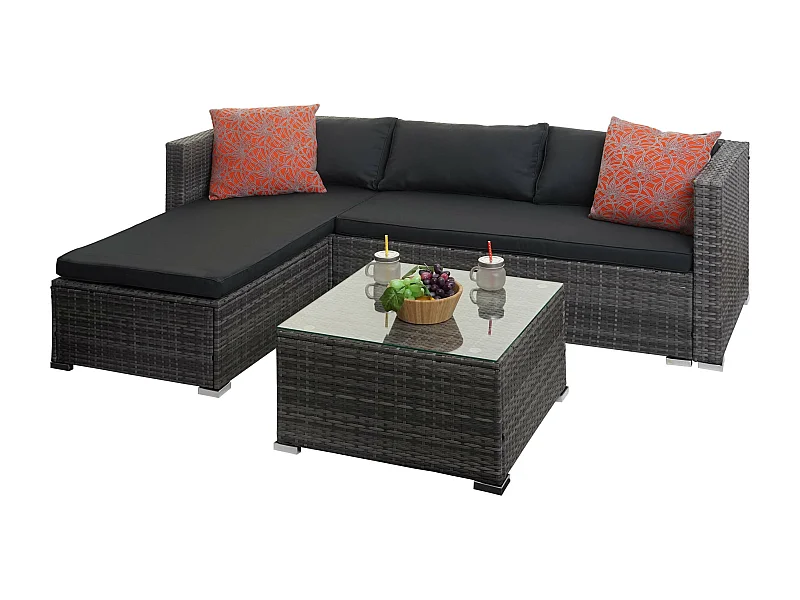 Poly-Rattan Garnitur MCW-F57 (5-teilig), Grau, Kissen dunkelgrau mit Deko-Kissen