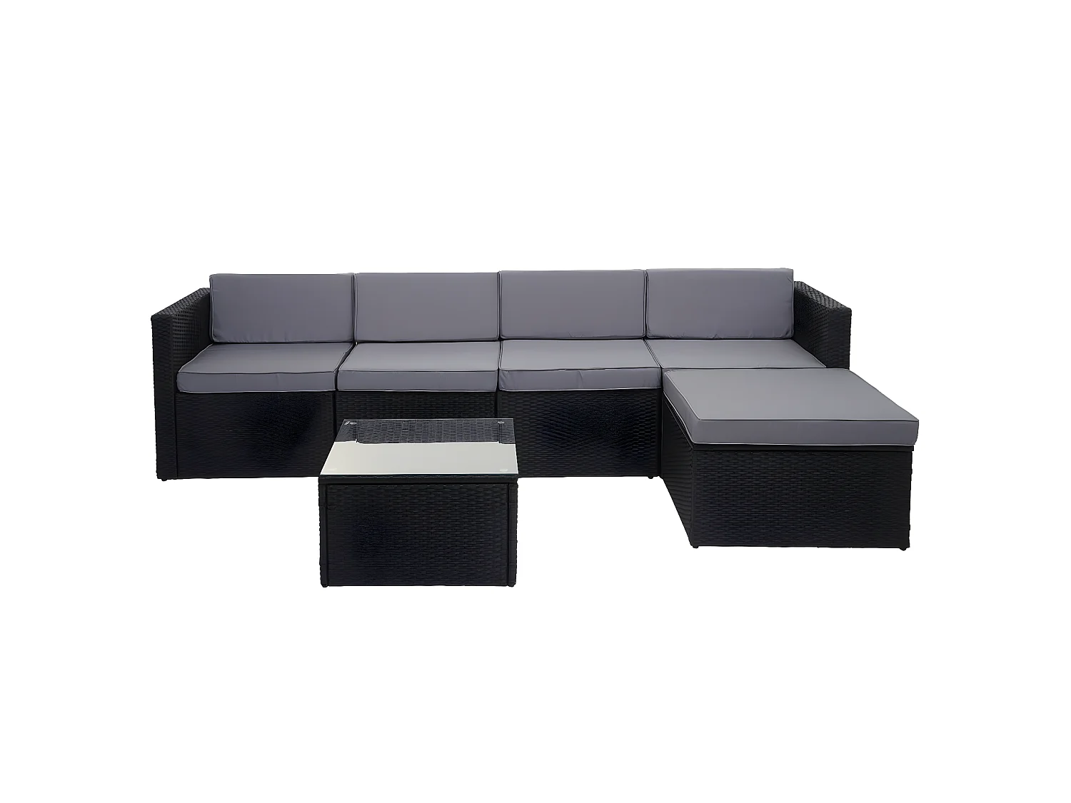 Set salotto giardino esterno salottino MCW-D24 polyrattan antracite con cuscini grigi