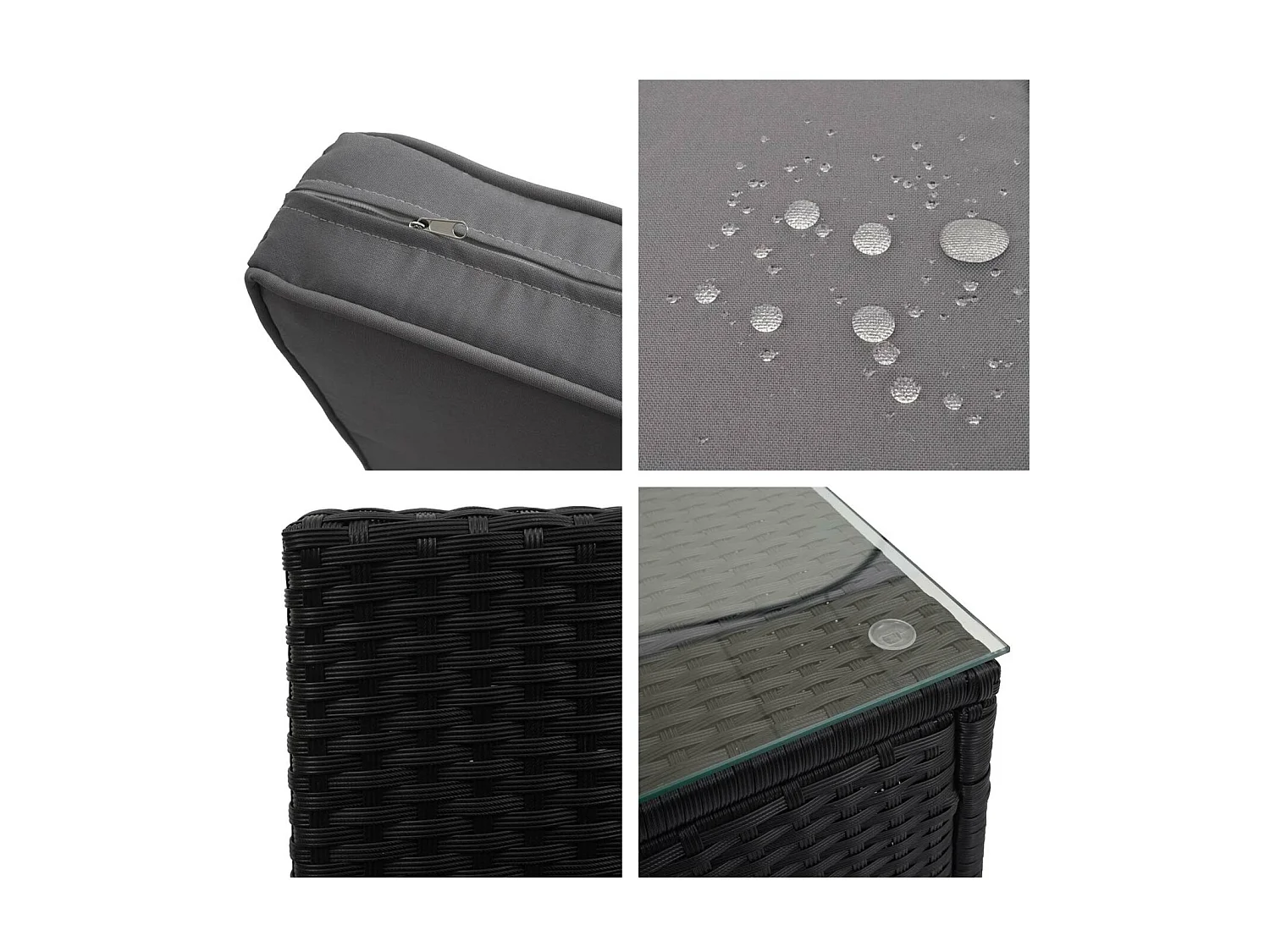 Set salotto giardino esterno salottino MCW-D24 polyrattan antracite con cuscini grigi