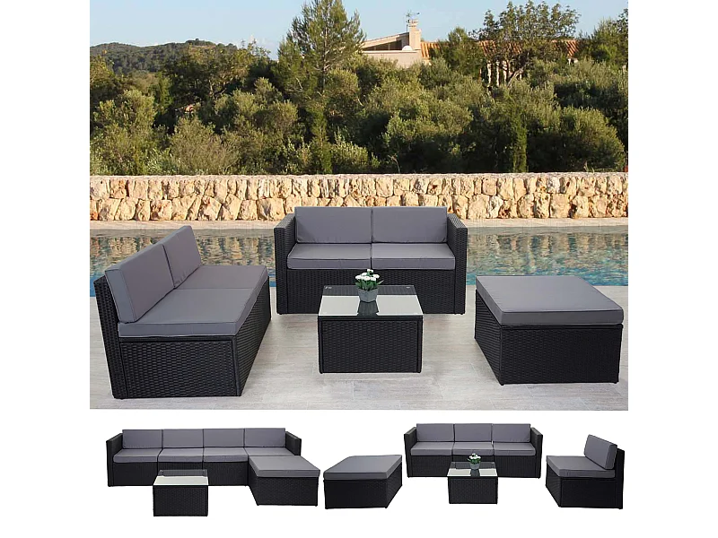 Poly-Rattan-Garnitur MCW-D24, Anthrazit, Polster grau