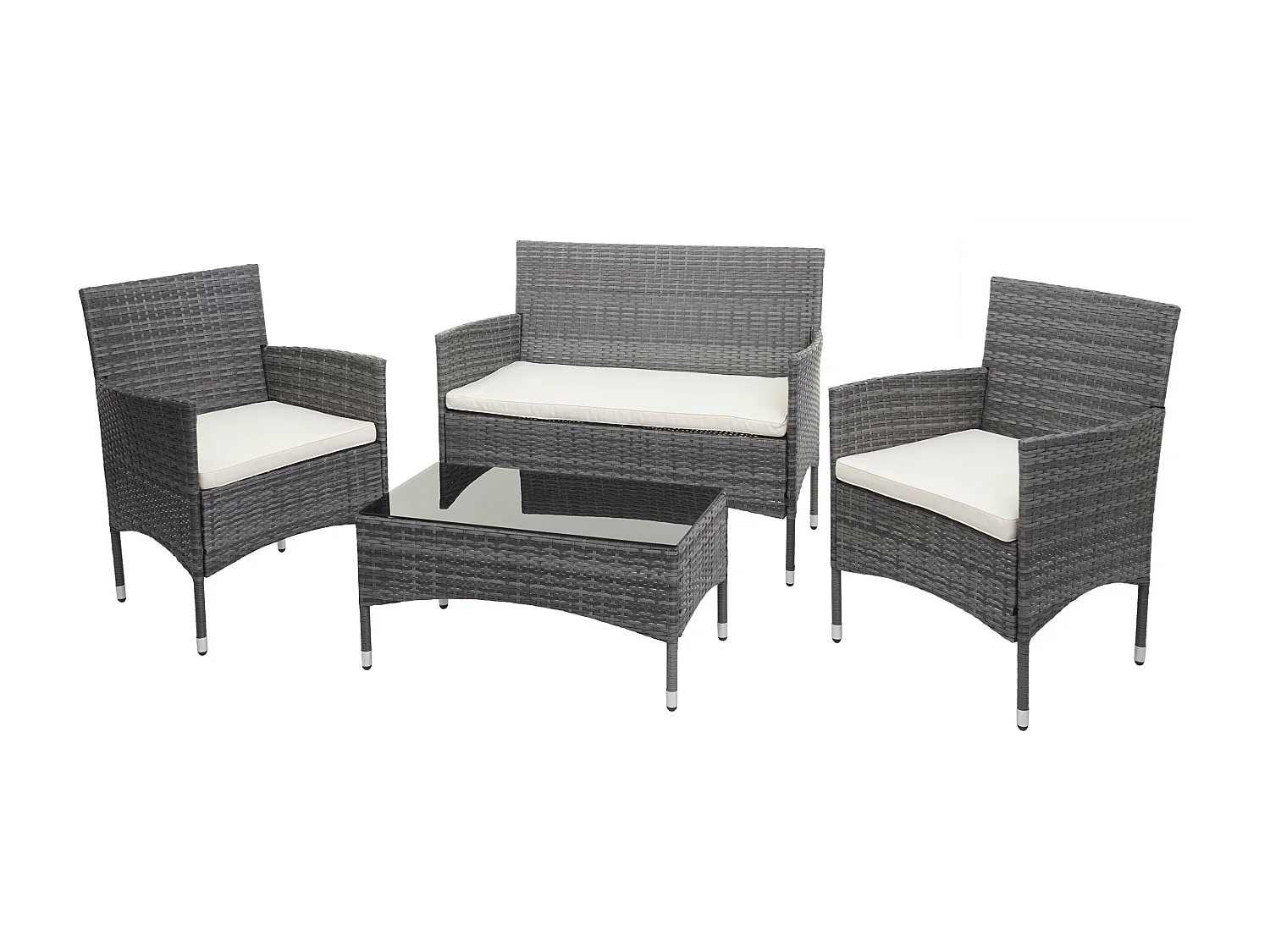 Poly-Rattan Garnitur MCW-F55 (4-teilig), Grau, Kissen creme