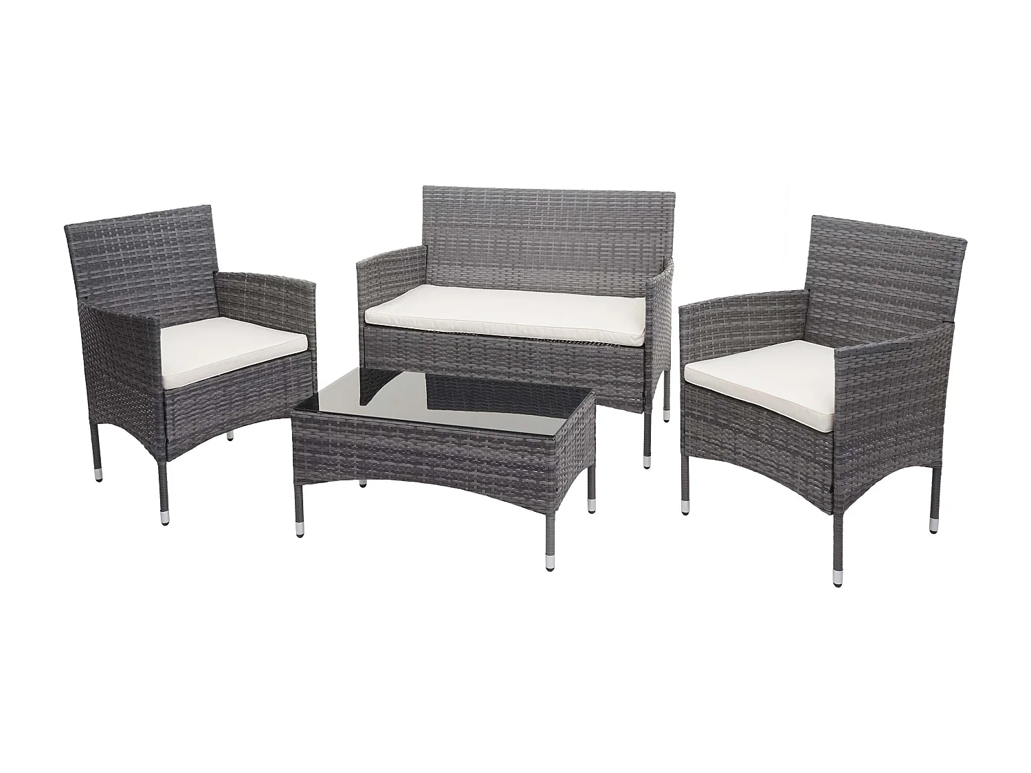 Polyrotan set MCW-F55 (4-delig),  grijs, kussens creme