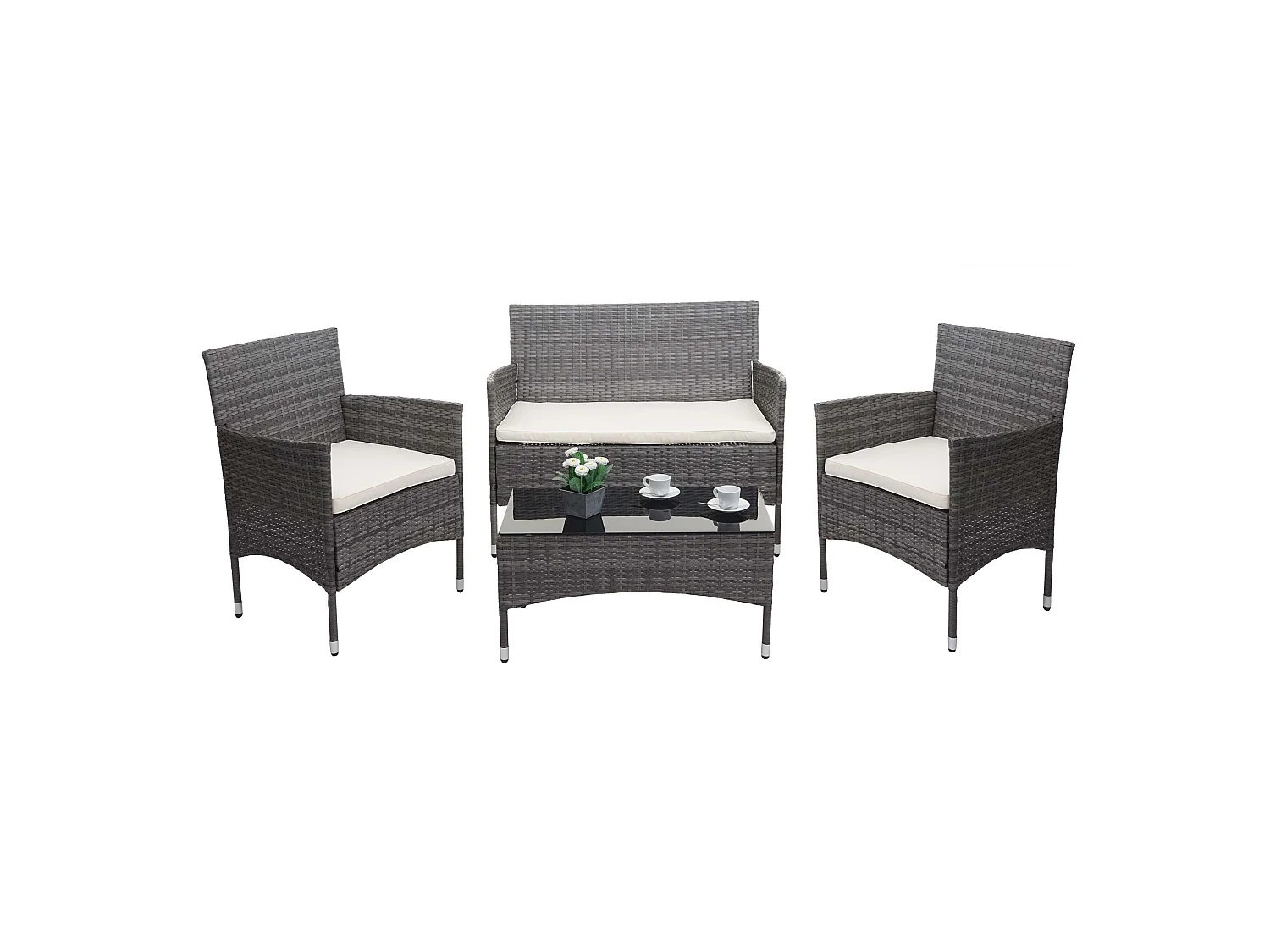 Polyrotan set MCW-F55 (4-delig),  grijs, kussens creme