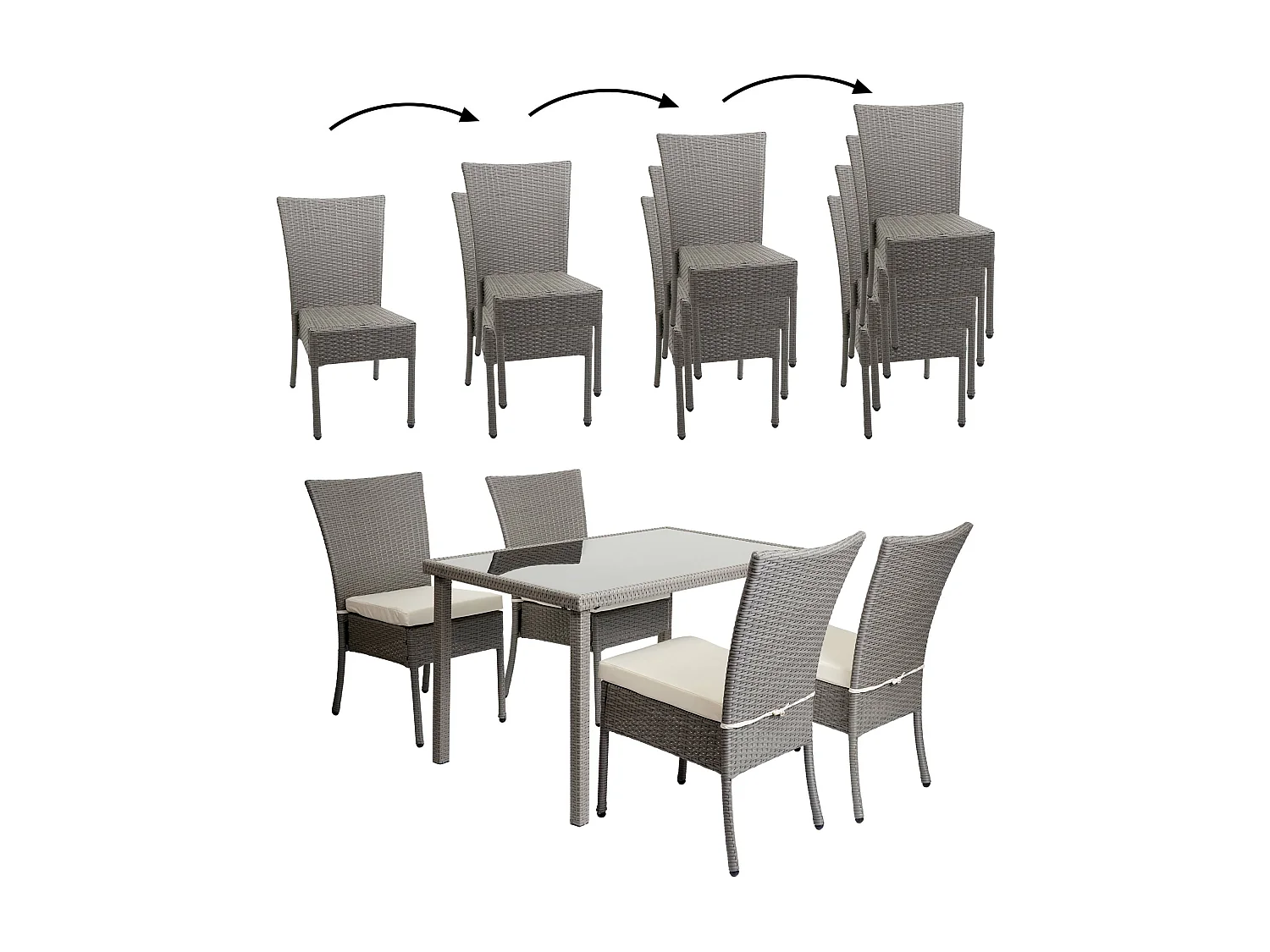 Zestaw polirattanowy MCW-G19 (5-częściowy),  szary, kremowe poduszki