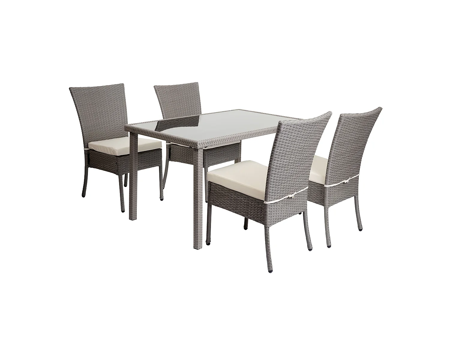 Zestaw polirattanowy MCW-G19 (5-częściowy),  szary, kremowe poduszki