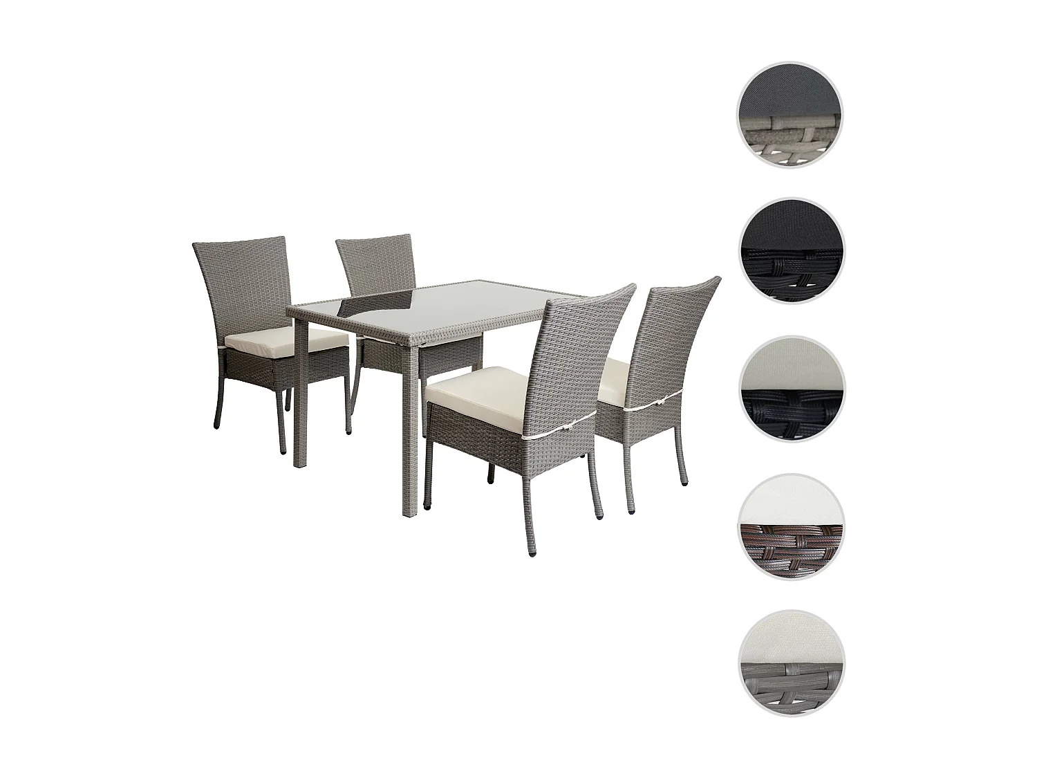 Zestaw polirattanowy MCW-G19 (5-częściowy),  szary, kremowe poduszki