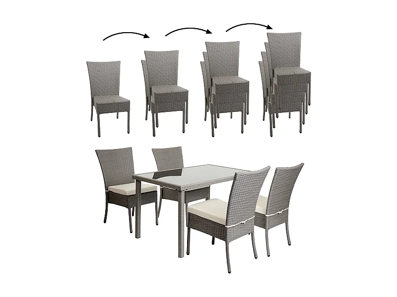 Poly-Rattan Garnitur MCW-G19 (5-teilig), Grau, Kissen creme