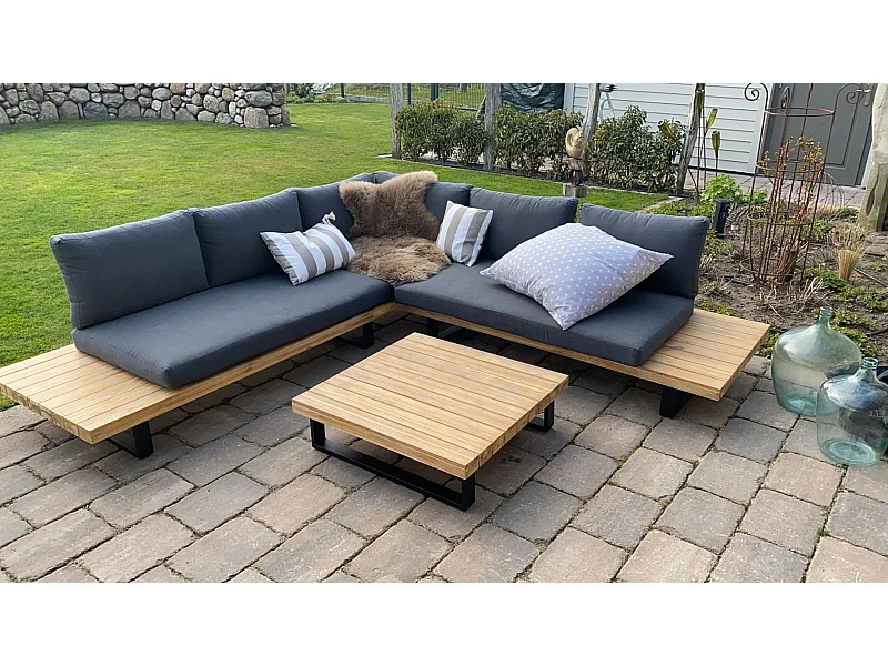 Garten-Garnitur MCW-H54 (2er-Set), Hellbraun, Polster dunkelgrau