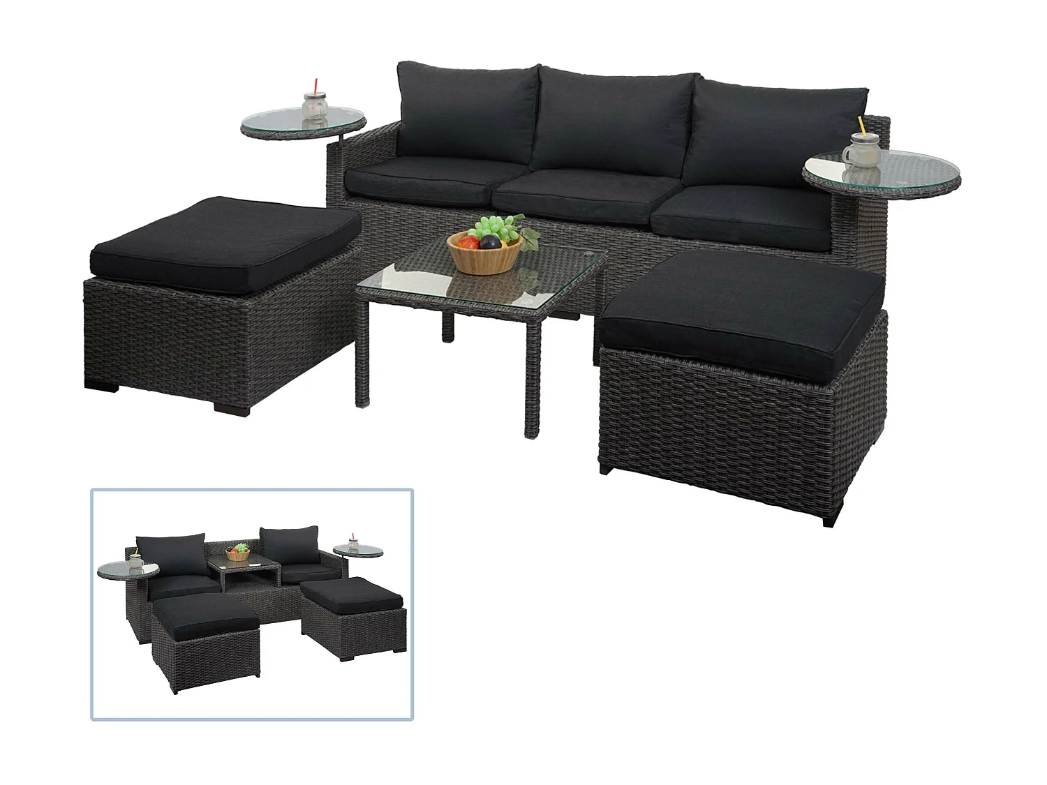 Zestaw polirattanowy MCW-J38 (4-częściowy),  szary, poduszki antracytowe