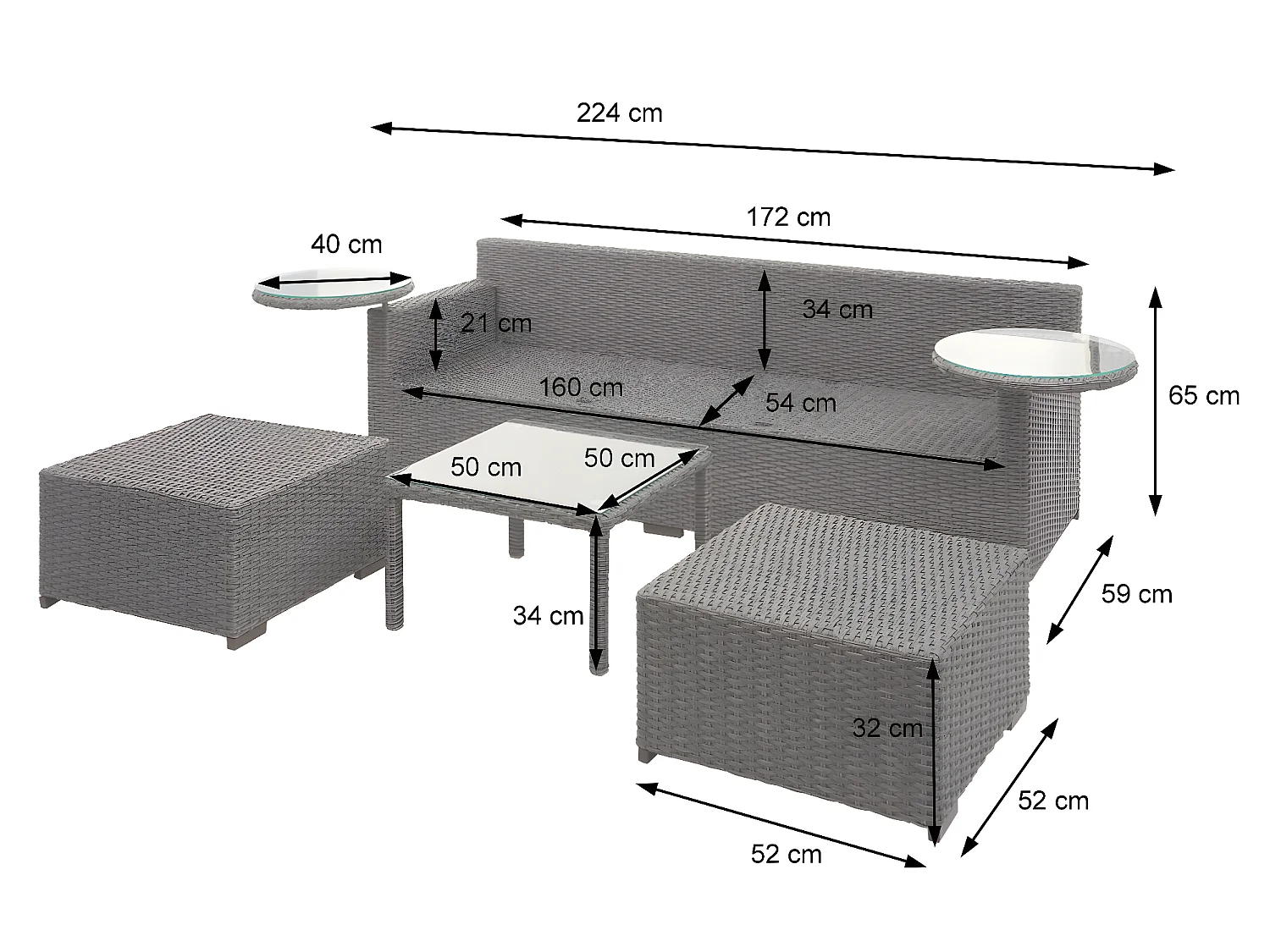 Zestaw polirattanowy MCW-J38 (4-częściowy),  szary, poduszki antracytowe